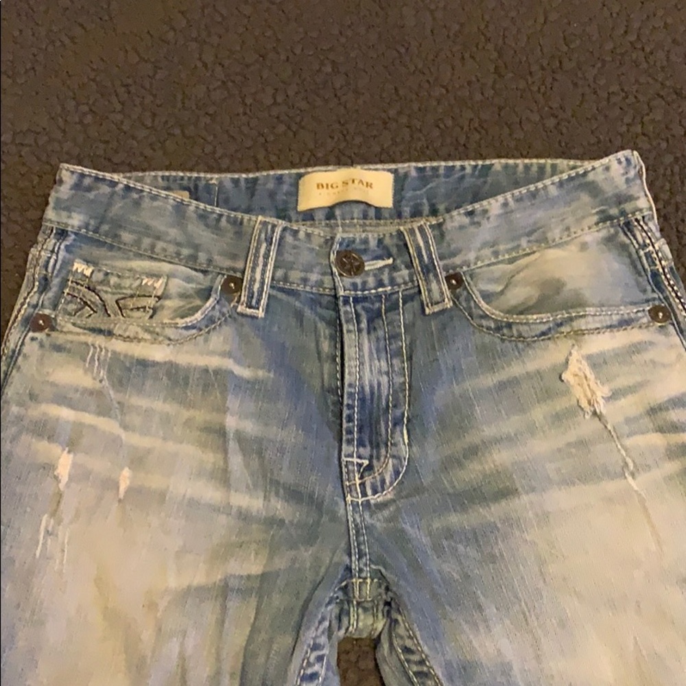 Selling big star light stone washed jeans